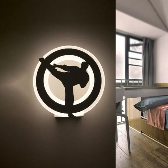 Sporty Kung Fu Kids Wall Light In White Finish