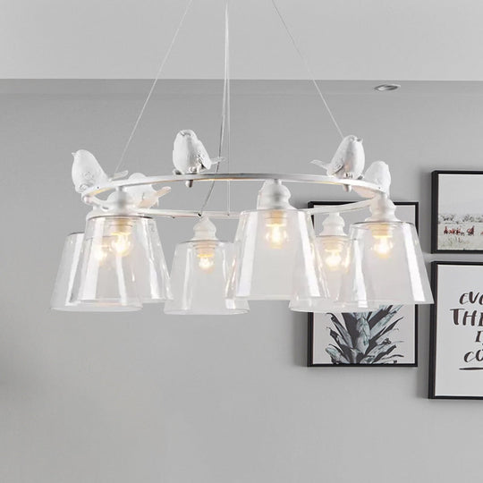 Nordic Style Bucket Shade Pendant Light With Bird Transparent Glass Hanging For Cafes In White