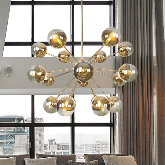 Plafonnier semi-encastré pour salle à manger Globe avec verre blanc/transparent/gris fumé - 9/12/15 lumières - Design contemporain en cuivre/chrome/or