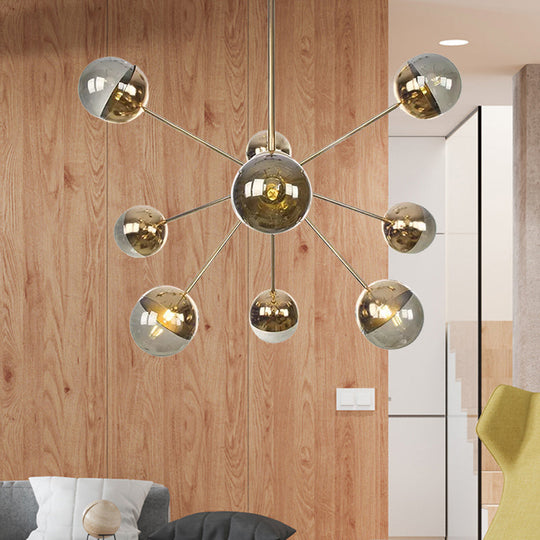 Plafonnier semi-encastré pour salle à manger Globe avec verre blanc/transparent/gris fumé - 9/12/15 lumières - Design contemporain en cuivre/chrome/or