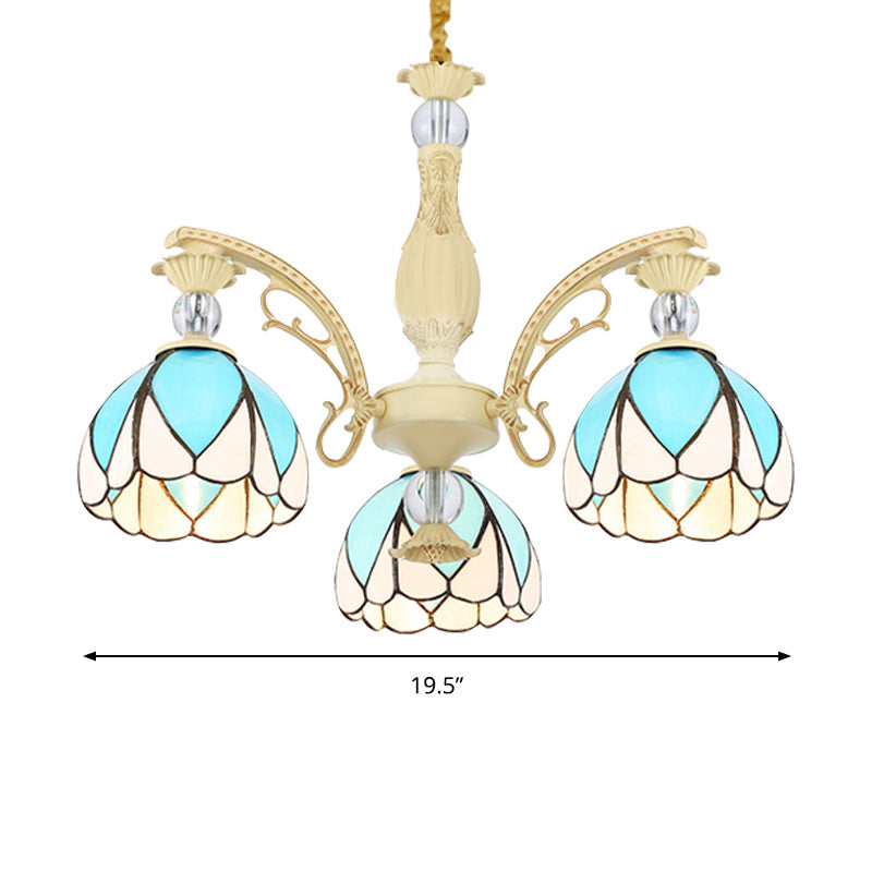 Tiffany Style Dome Chandelier with Blue Down Lighting - 3/6/9 Lights for Bedroom