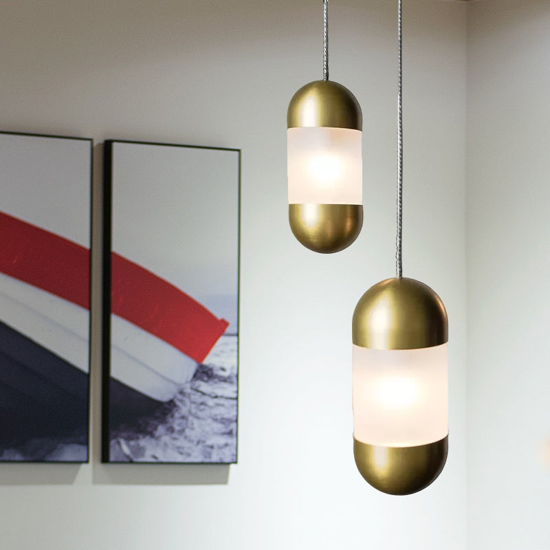 Modern Brass Pendant Light with Frosted Glass Shade - 1 Bulb Ceiling Hanging Lamp