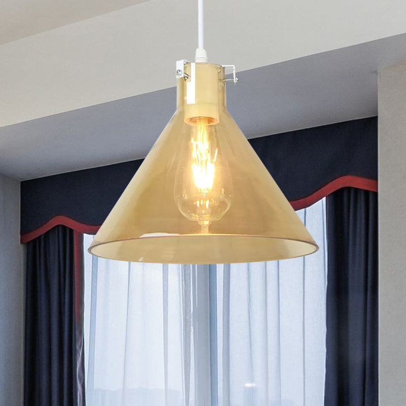 Amber Glass Cone Hanging Light - Modernist 1-Head Ceiling Suspension Lamp for Dining Room