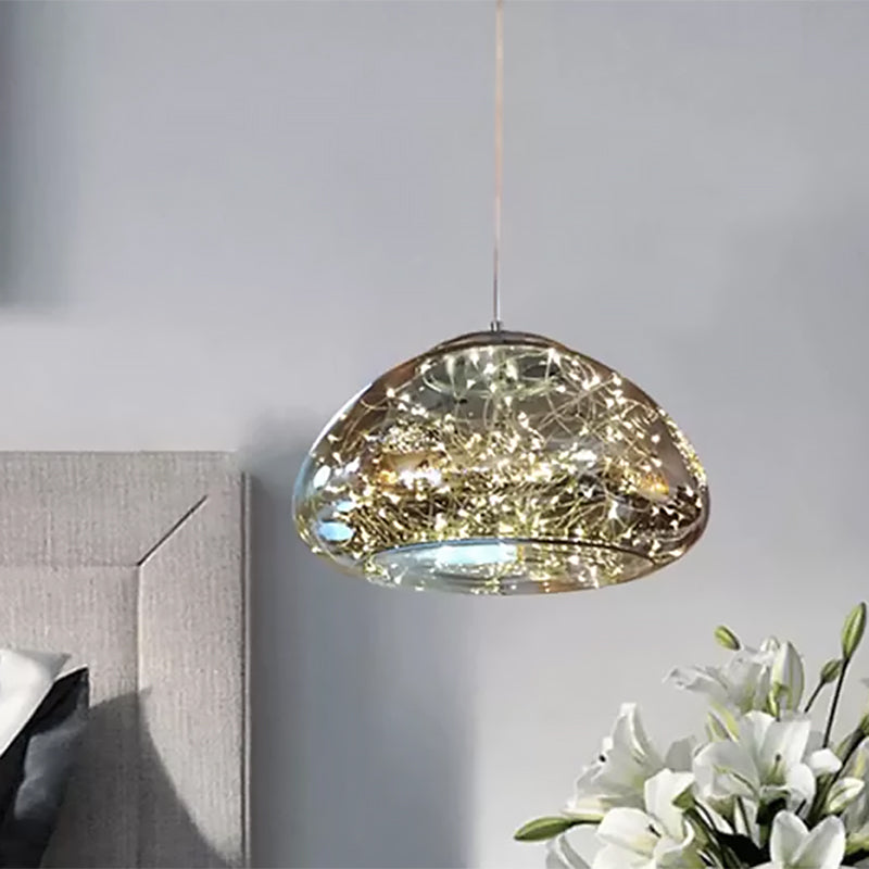 Contemporary Smoke Gray Glass Mushroom Pendant Light - Modern Bedroom Ceiling Lighting with 1 Bulb