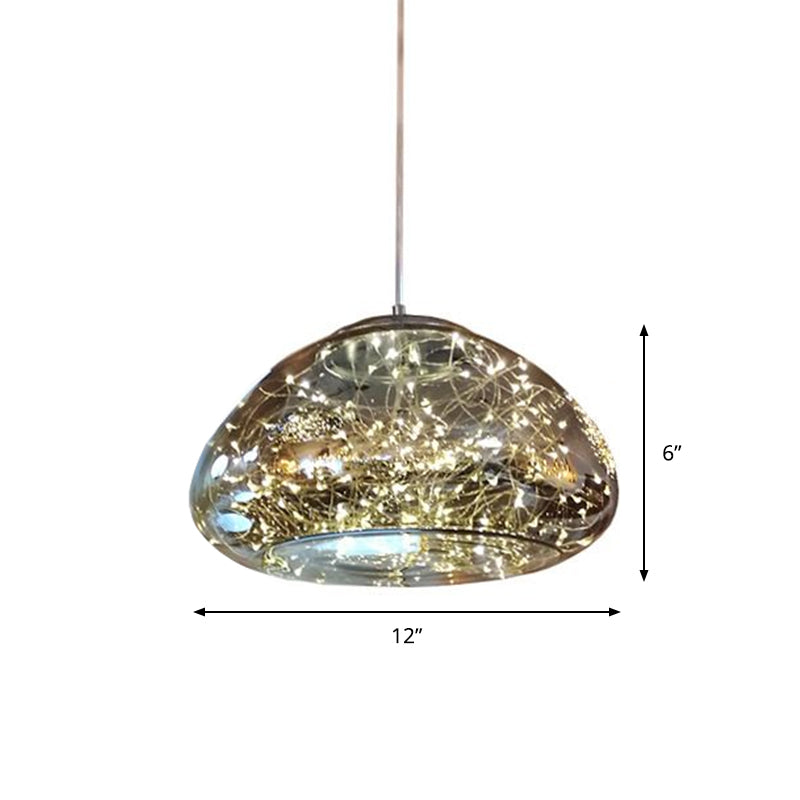 Contemporary Smoke Gray Glass Mushroom Pendant Light - Modern Bedroom Ceiling Lighting with 1 Bulb