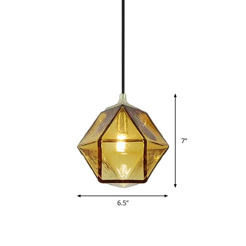 Modern Hexagon Ceiling Lamp In Cognac Glass - Hanging Pendant Light For Dining Room