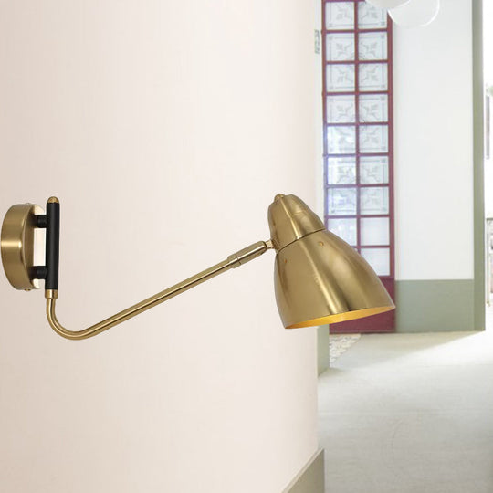Contemporary Gold Wall Sconce With Dome Metal Shade For Bedroom Lighting