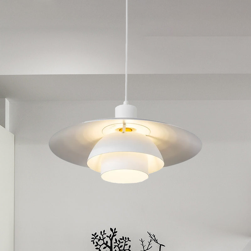 Contemporary Metal Pendant Lamp - 3-Tiered, 1-Light, White