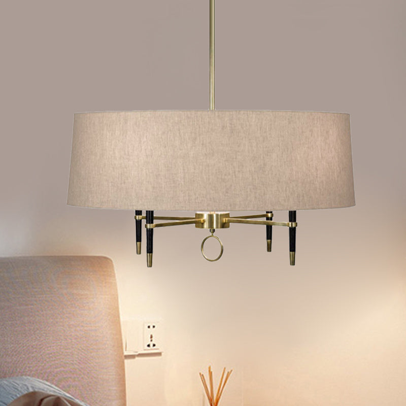 Cylinder Pendant Chandelier - Classic Flaxen Fabric 4 Lights Dining Room Hanging Fixture
