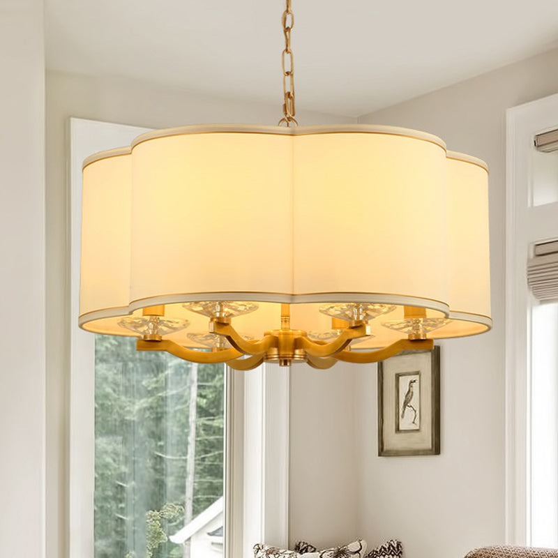 Traditional Fabric Chandelier Lamp: Moon Cake Shape White 6 Lights Crystal Base - Ideal For Living