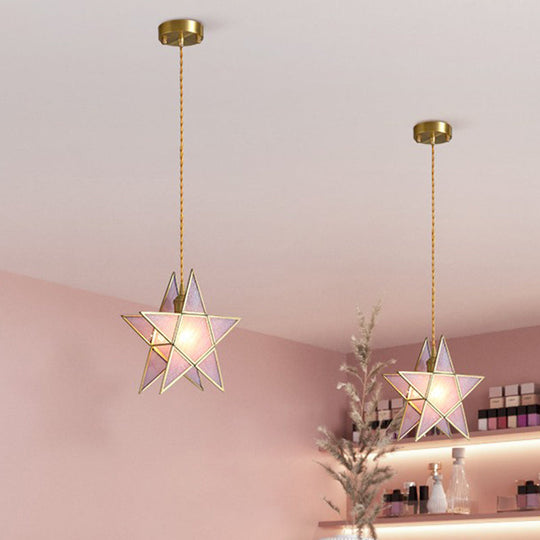 Pink Pentacle Pendant Lamp With Nordic Elegance - 1-Light Brass Finish Ceiling Fixture