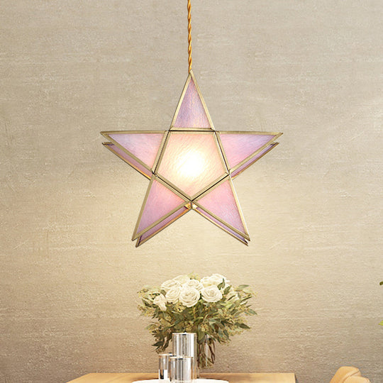 Nordic Style Pink Water Glass Pendant Lamp with Pentacle Design and Brass Finish