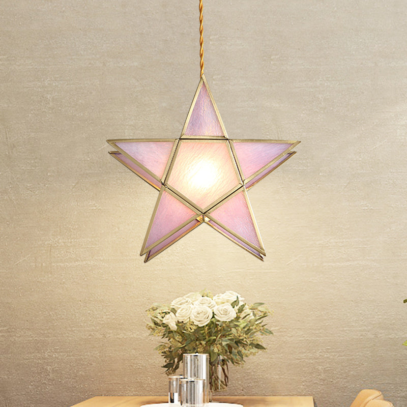 Pink Pentacle Pendant Lamp With Nordic Elegance - 1-Light Brass Finish Ceiling Fixture