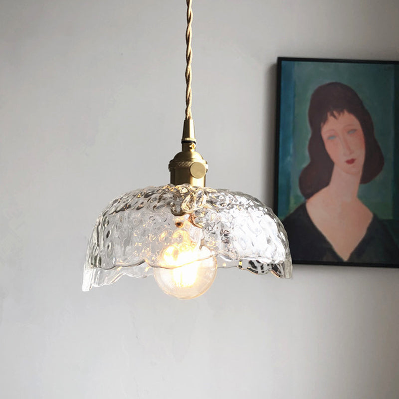 Translucent Hammered Glass Pendant - Modern Single-Bulb Brass Hanging Light Fixture