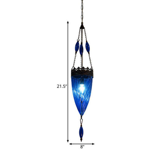 Blue Cyclone Glass Hanging Lamp: Mid Century Conical Pendant Light with Copper Top for Bedroom Suspension