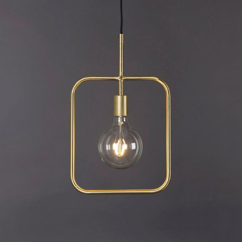 Contemporary Gold Square Skeleton Pendant Ceiling Light with Exposed Bulb - Stylish Metal Fixture (1 Light)