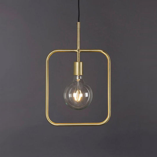 Contemporary Gold Metal Pendant Light With Exposed Bulb And Skeleton Design