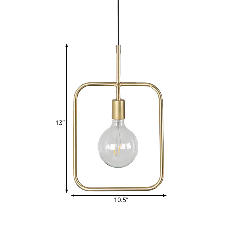 Contemporary Gold Square Skeleton Pendant Ceiling Light with Exposed Bulb - Stylish Metal Fixture (1 Light)