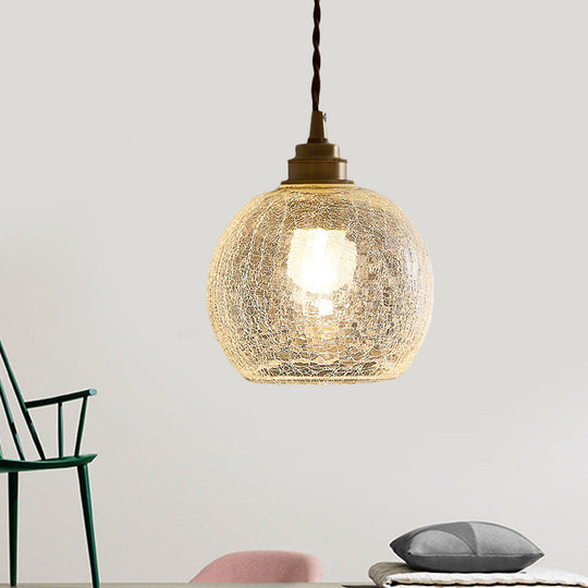 Translucent Crackle Glass Pendant Light Kit - Minimalist Spherical Design For Dining Room Clear