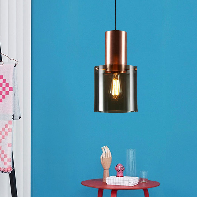 Modern Mini Copper Pendant Light With Smoke Grey Glass - 1 Bulb Hanging Fixture Gray