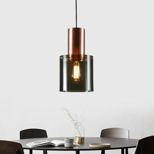 Modern Mini Copper Pendant Light With Smoke Grey Glass - 1 Bulb Hanging Fixture