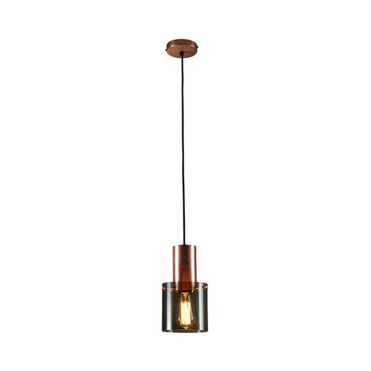 Mini Copper Grenade Pendant Light Fixture with Modern Smoke Grey Glass - Single Bulb