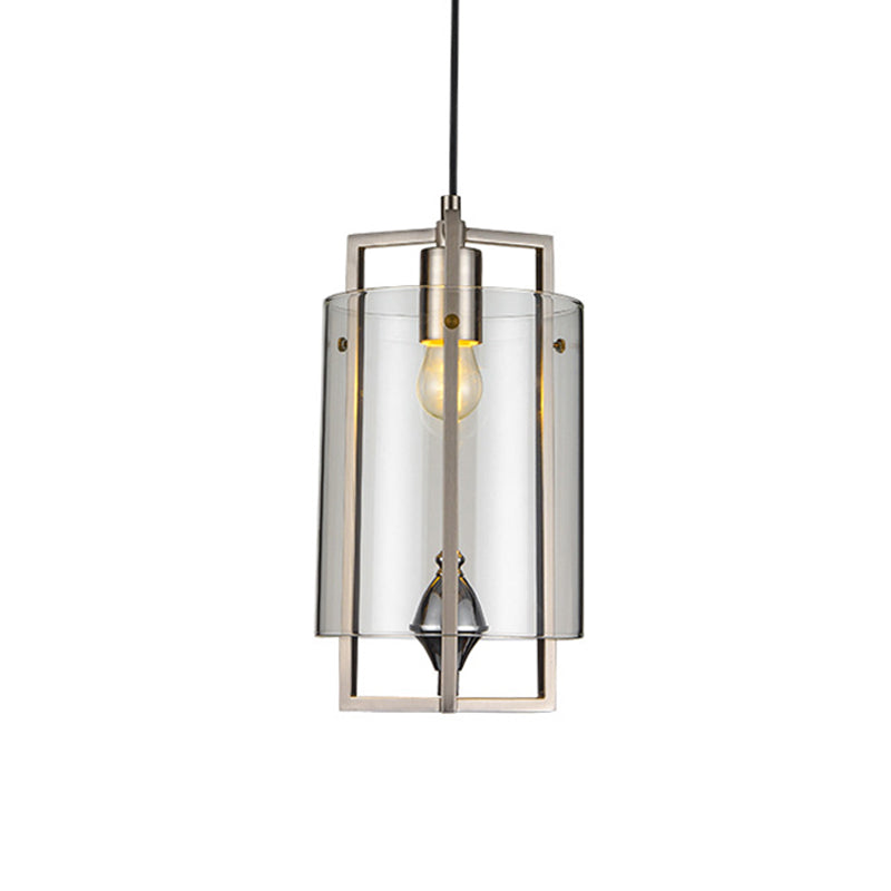Modern Grey/Clear/Tan Glass 1-Light Dining Table Suspension Light with Nickel Frame