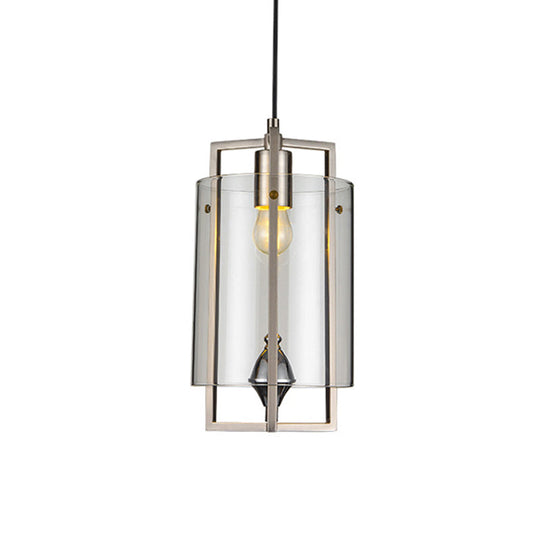 Modern Glass Dining Table Suspension Light With 1-Light And Nickel Frame