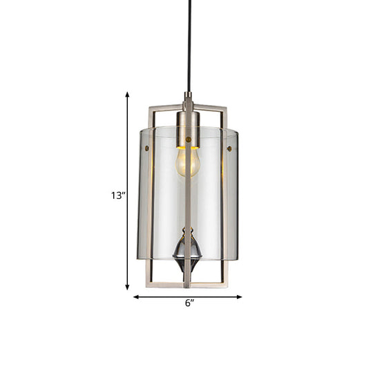 Modern Grey/Clear/Tan Glass 1-Light Dining Table Suspension Light with Nickel Frame