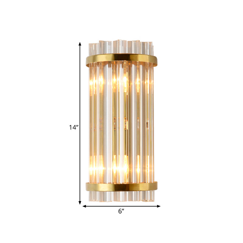 Modern Clear Crystal Wall Sconce Lamp - 2 Lights Gold Finish 14/21.5 Width