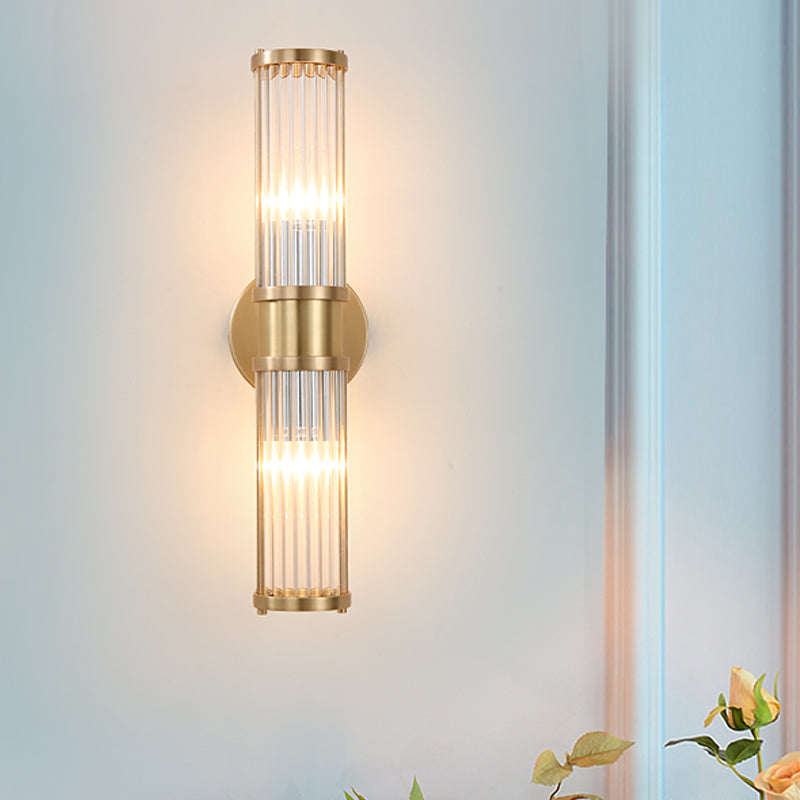 Golden Cylindrical Crystal Wall Sconce - Modernist 1/2-Light Corridor Fixture 2 / Gold