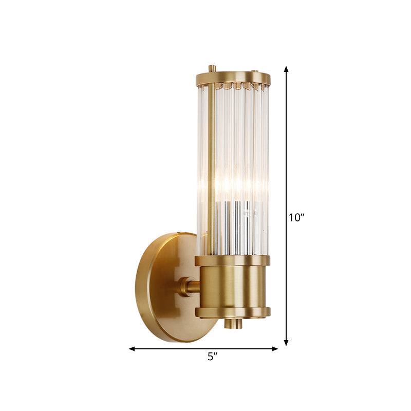 Golden Cylindrical Crystal Wall Sconce - Modernist 1/2-Light Corridor Fixture