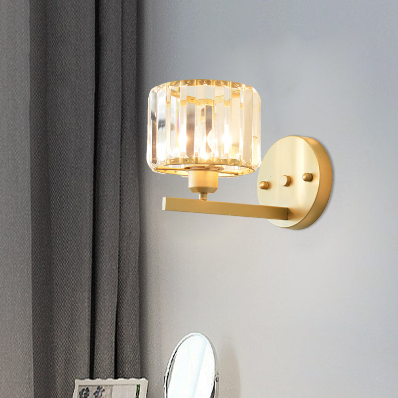 Modern Clear Crystal Block Wall Sconce Light With Gold Finish Ideal For Bedroom Lighting / A