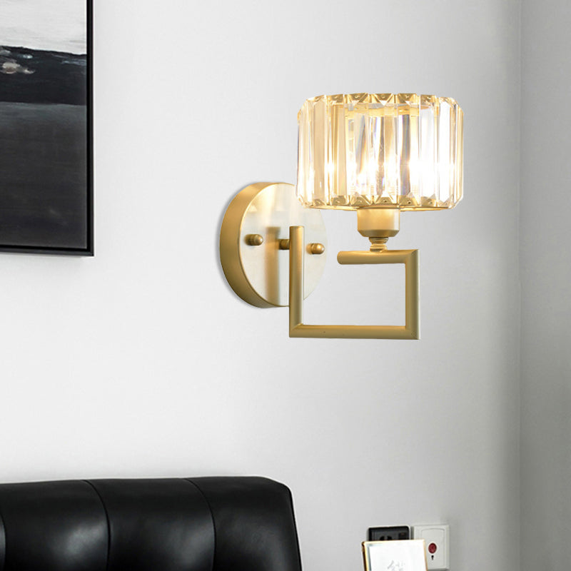 Modern Clear Crystal Block Wall Sconce Light With Gold Finish Ideal For Bedroom Lighting
