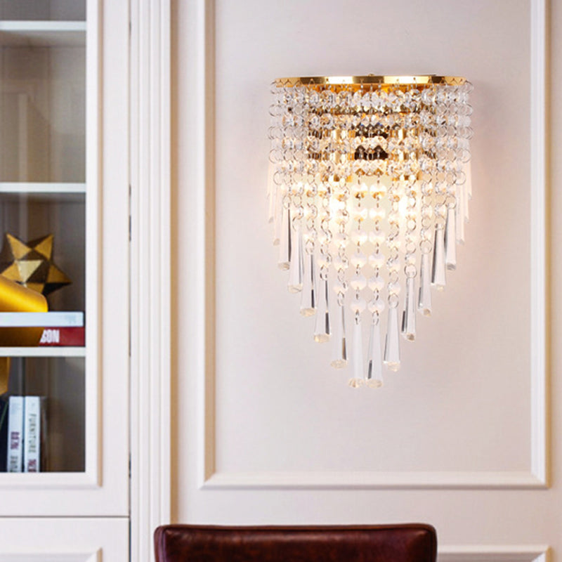 Modern Clear Crystal Wall Sconce Lamp With 2 Bulbs - Gold Finish