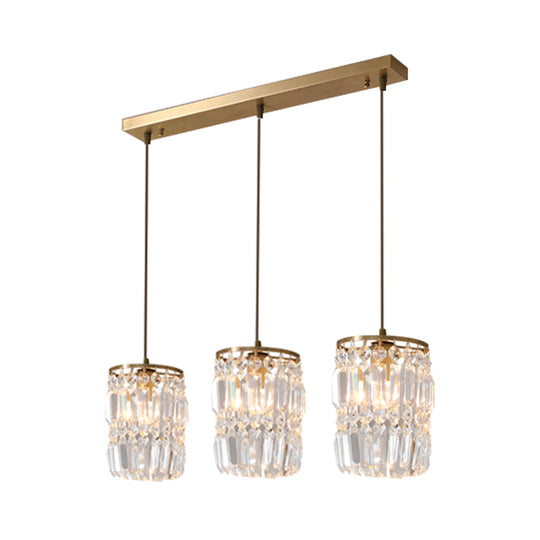 Modern Prismatic Crystal 3-Light Gold Pendant With 2 Layers And Linear/Round Canopy