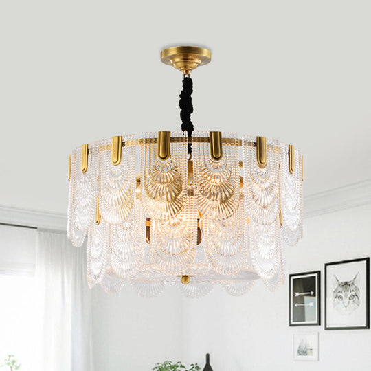 Textured Glass Layered Ceiling Light - Modern Brass Chandelier with 3/8 Lights