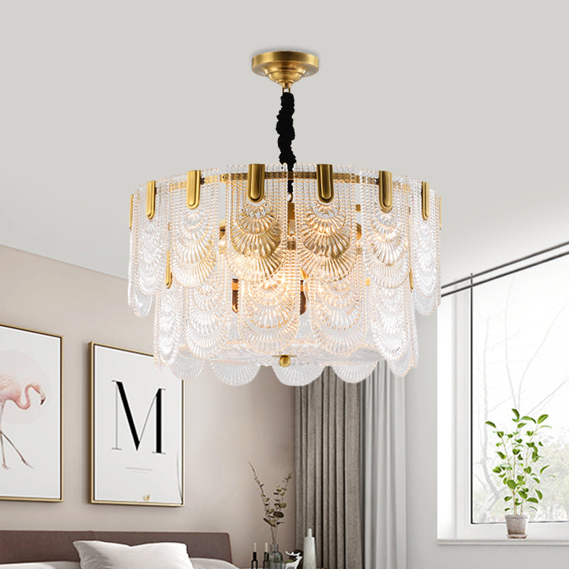 Modern Textured Glass Chandelier With 3-8 Lights In Brass