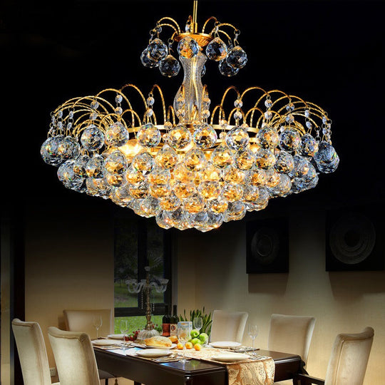 Modern 3-Light Gold Chandelier With Faceted Crystal Pendant