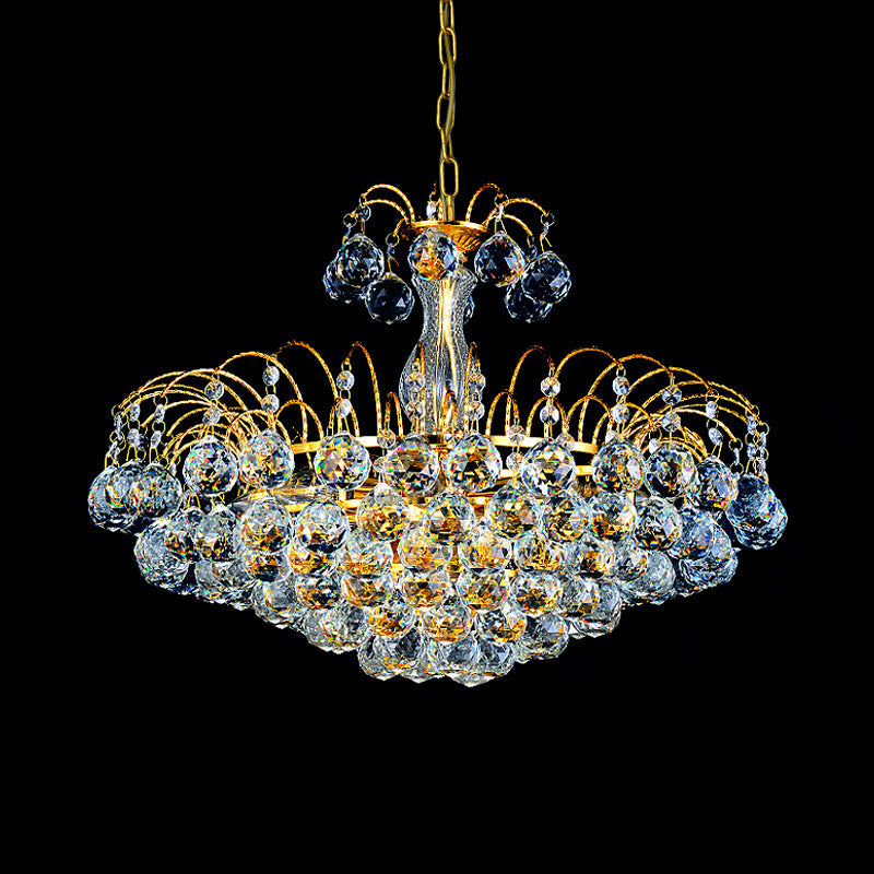 Modern Gold Pendant Chandelier with Faceted Crystal Ball - 3 Lights