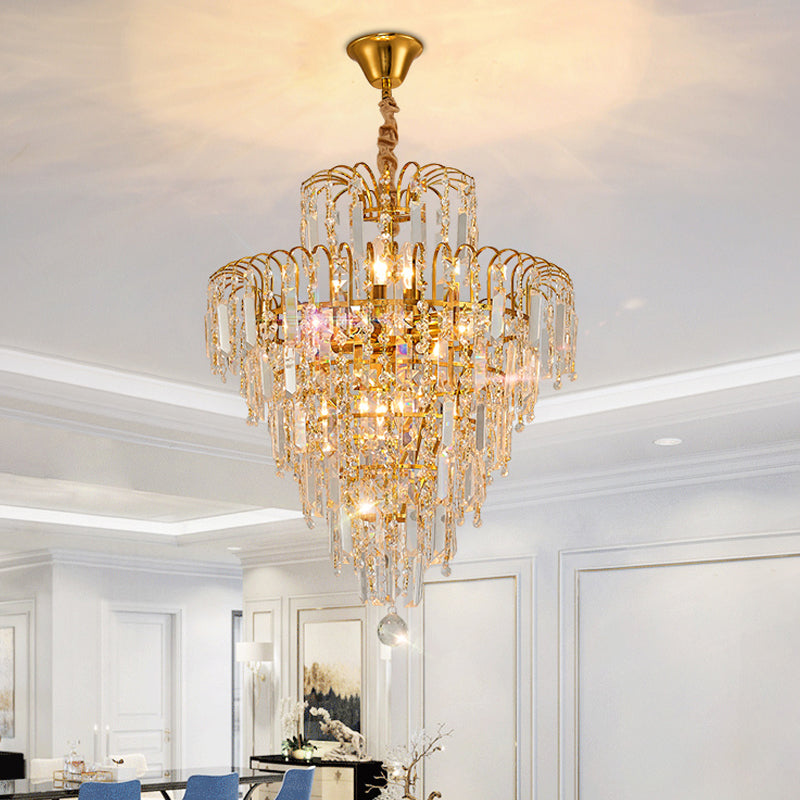 Modern Gold 4-Light Tiered Crystal Hanging Chandelier Ceiling Light for Dining Room
