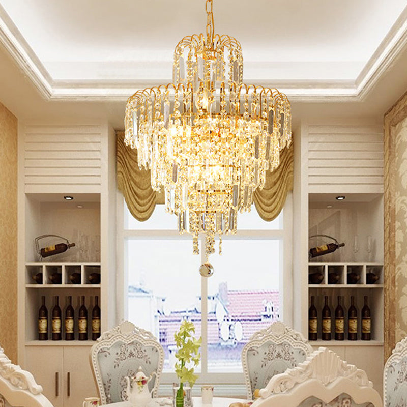 Modern Crystal Tiered Ceiling Light: Elegant Gold Chandelier With 4 Lights For Dining Room