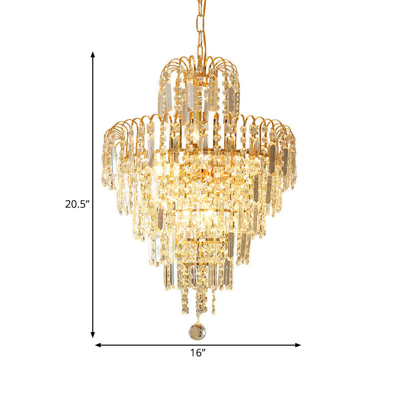 Modern Crystal Tiered Ceiling Light: Elegant Gold Chandelier With 4 Lights For Dining Room