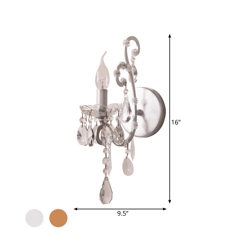 Modern Wall Mount Metal Candelabra Sconce Light With Crystal Drop (Silver/Gold)