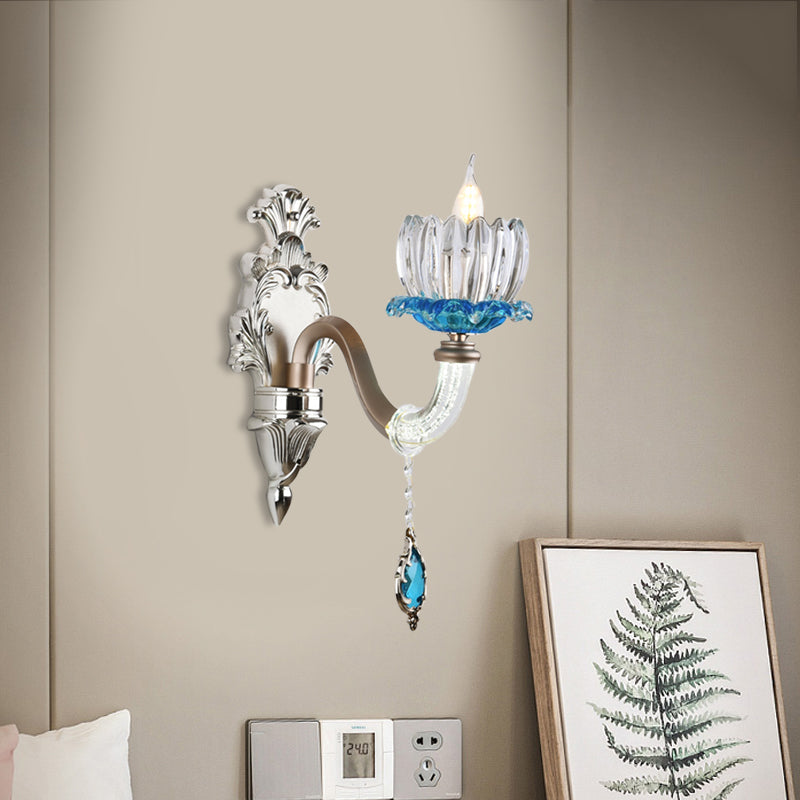 Modern Clear Glass Floral Wall Light With Chrome Finish Sconce Lamp 1 /