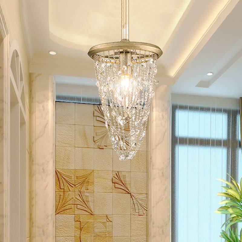 Gold Chandelier Light - Nordic Circular Metal Ceiling Fixture With Iron Mesh And Crystal Accent