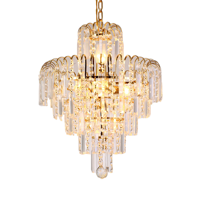 Modern Tiered Crystal Hanging Light Fixture - Gold, 4/6/11 Lights, 16"/18"/23.5" Wide