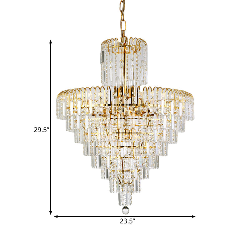 Modern Tiered Crystal Hanging Light Fixture - Gold, 4/6/11 Lights, 16"/18"/23.5" Wide