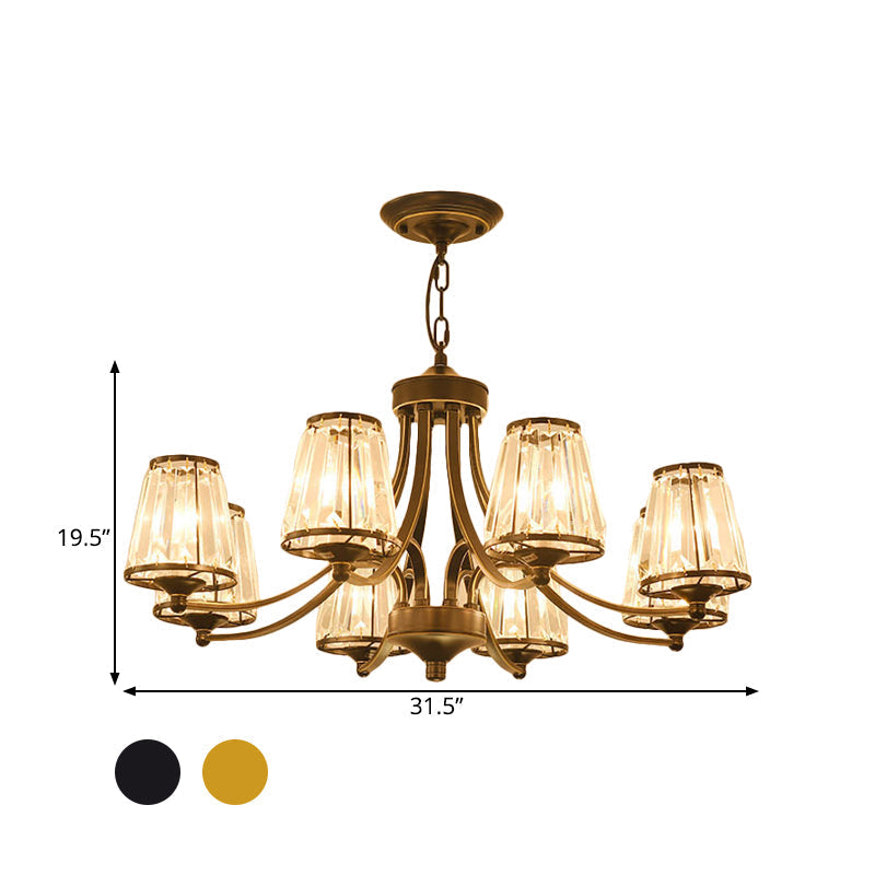 Modern Conical Chandelier Crystal Lamp With 3/5/6 Lights Bedroom Hanging Light Fixture In Gold/Black
