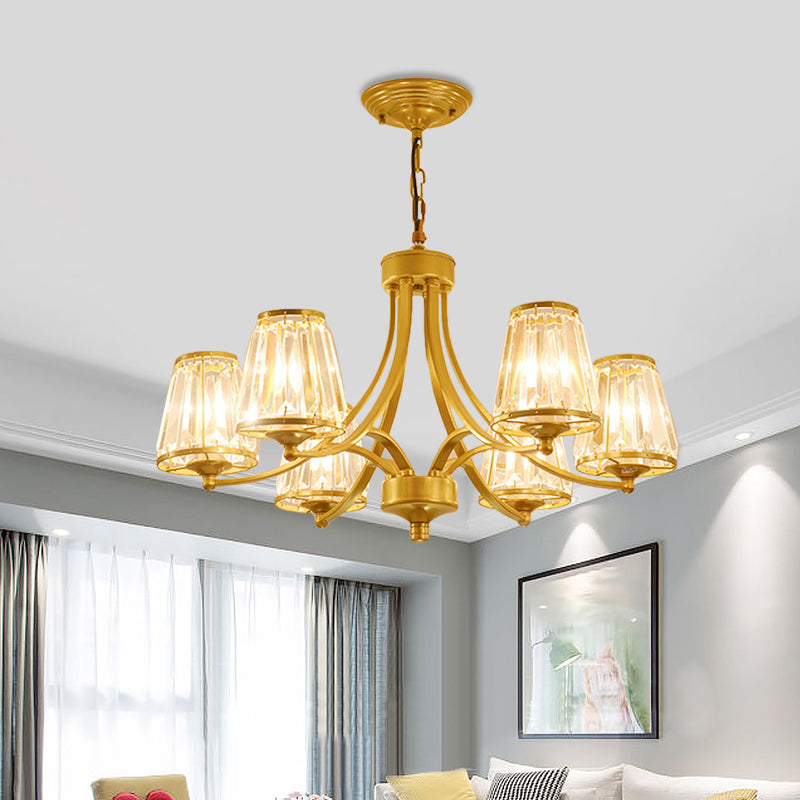 Modern Conical Chandelier Crystal Lamp With 3/5/6 Lights Bedroom Hanging Light Fixture In Gold/Black
